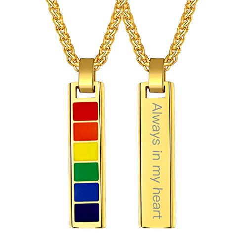 Suplight 18k vergoldet Herren Damen Halskette personalisiert LGBT Pride Regenbogen Emaille Stab Anhänger mit 55cm Kette Gay & Lesbian Homosexuell Modeschmuck für Unisex von Suplight