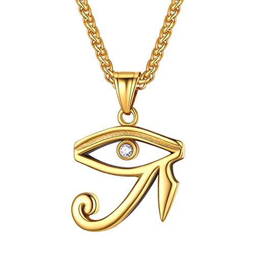 Suplight 18k vergoldet Horusauge Anhänger Halskette antikes Ägypten Symbol Auge des Horus mit 56+5cm Weizenkette Udjat-Auge Modeschmuck Accessoire für Pullover von Suplight