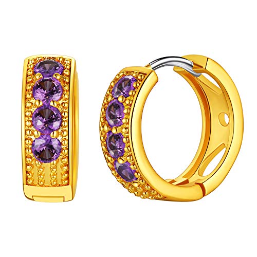 Suplight 18k vergoldet Huggie Kreolen für Damen Mädchen 16mm Creolen violett CZ synthetische Amethyst Geburtsstein des Monat Februar Fantasie Schmuck für Geburtstag von Suplight
