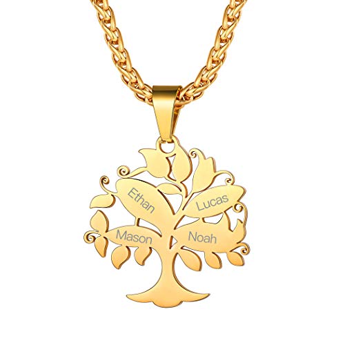 Suplight 18k vergoldet Kette mit Lebensbaum personalisiert Namenskette Familienkette mit Geburtsstein für Freundschaft Namen Gravur Familienstammbaum BFF Geschenk für Geburtstag Weihnachten von Suplight