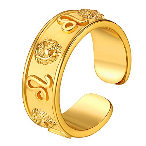 Suplight 18k vergoldet Offener Ring für Männer Frauen 7,2mm breit Sternzeichen Löwe Band Ring verstellbar Retro-Stil Fingerring Modeschmuck für Geburtstag von Suplight