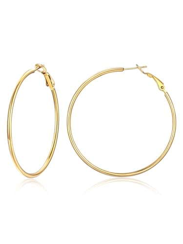 Suplight Creolen 50mm Damen Groß Ohrringe Geometrische Runde Kreis Ohrringe 18k Vergoldet Hoop Earrings Kreolen Ohr Piercing Ohrschmuck Accessoire für Party Abendkleid von Suplight