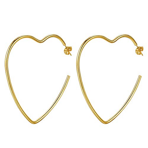 Suplight Herz Creolen groß Damen vergoldet Ohrringe 60mm Statement Ohrringe Geometrische Ohrringe Hoop Earrings Mädchen Frauen trendig Accessoire Modeschmuck von Suplight