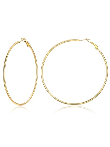 Suplight Creolen Gold groß 70mm Ohrringe für Damen Mädchen Geometrische Runde Kreis Ohrringe 18k Vergoldet Hoop Earrings Kreolen Modeschmuck Accessoire für Geburtstag Weihnachten Jahrestag von Suplight