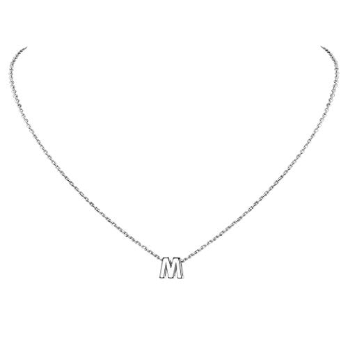 Suplight 925 Silber Buchstabe M Collier für Damen Mädchen platiniert 3D Initiale Anhänger mit 1,5mm/45cm Rolokette Simpel Namenkette Schlüsselbein Halskette Geschenk für Geburtstag Jahrestag von Suplight
