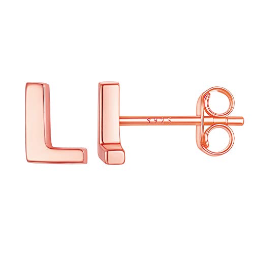 Suplight 925 Silber Buchstabe Ohrstekcer L für Damen Mädchen Rosegold vergoldet 3D Initiale Alphabet Ohrringe Minimalistische Anfangsbuchstaben Ohr Piercing Ohrschmuck Accessoire von Suplight