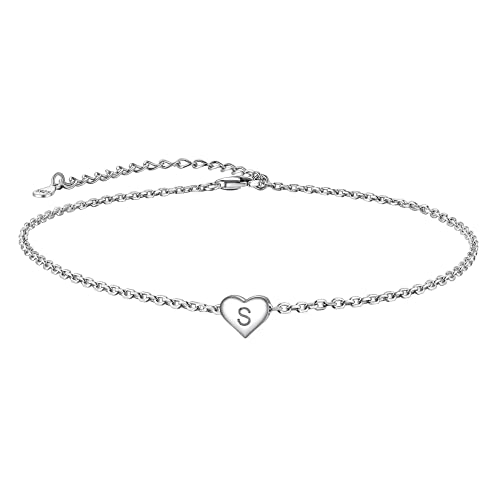 Suplight 925 Silber Herz Fussband für Damen mit Buchstabe S Love Ankle Bracelet Verstellbare Kettenlänge 22-27cm Initialen Fußkette für Freundin Liebe Mädchen Teenager von Suplight