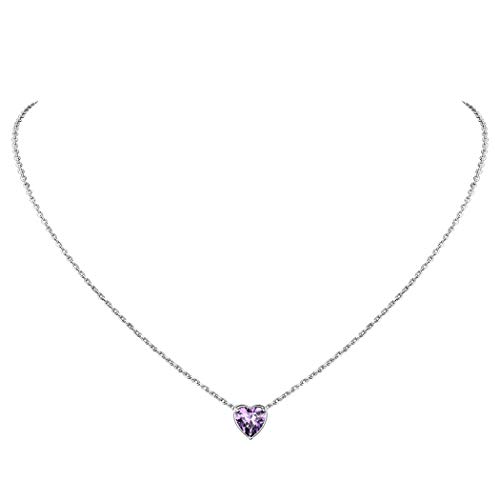 Suplight 925 Silber Kristall Halskette 40+5cm für Damen Mädchen synthetische Amethyst Herzform Geburtsstein violett Zirkonia Anhänger des Monat Februar Minimalist Schmuck Accessoire von Suplight