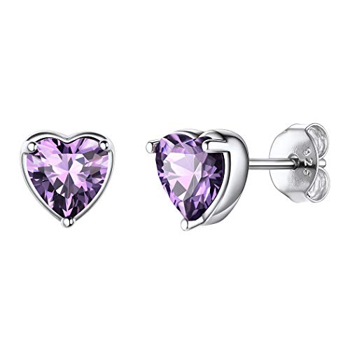 Suplight 925 Silber Ohrstecker für Damen Mädchen Ohr Piercing synthetische Amethyst Herzform Februar Geburtsstein Earrings violett Zirkonia Ohrringe Minimalist lila Schmuck für Geburtstag von Suplight