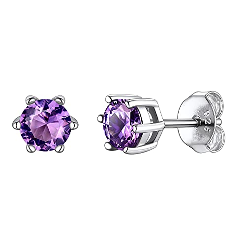 Suplight 925 Silber Ohrstecker für Damen Mädchen Februar Geburtsstein Ohr Piercing Amethyst Runde Zirkonia Ohrringe Minimalist Lila Schmuck Kristall Accessoire für Geburtstag Weihnachten von Suplight