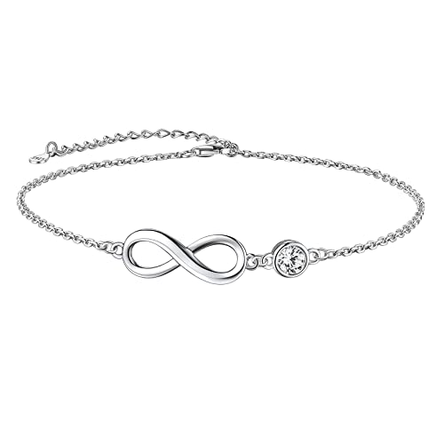 Suplight 925 Stelring Silber Infinity Fußkettchen mit Mondstein April Kristall Fußbandlkette Fußschmuck für Frauen Mädchen von Suplight