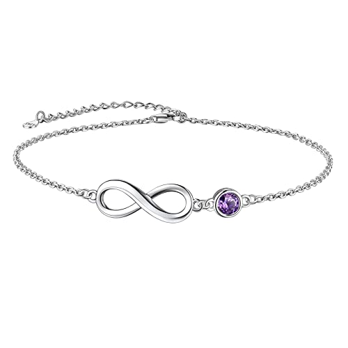 Suplight 925 Stelring Silber Infinity Fußkettchen mit Mondstein Februar Kristall Fußbandlkette Fußschmuck für Frauen Mädchen von Suplight