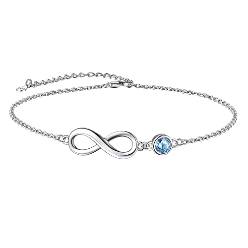 Suplight 925 Stelring Silber Infinity Fußkettchen mit Mondstein März Kristall Fußbandlkette Fußschmuck für Frauen Mädchen von Suplight