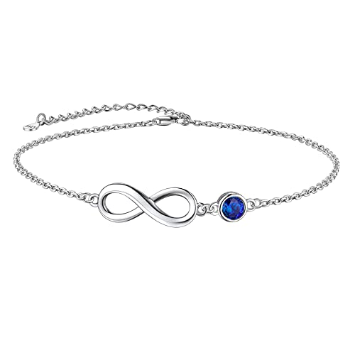 Suplight 925 Stelring Silber Infinity Fußkettchen mit Mondstein September Kristall Fußbandlkette Fußschmuck für Frauen Mädchen von Suplight