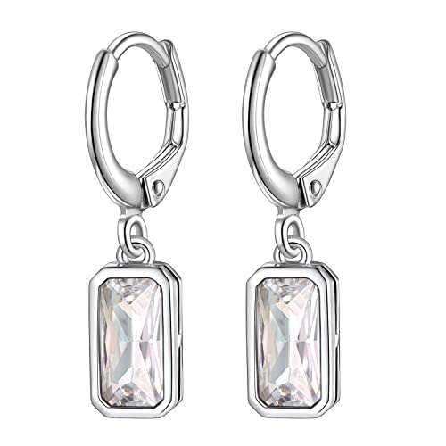 Suplight 925 Sterling Silber April Birthstone Hoop Dangle Ohrringe Smaragd Schliff Cubic Zirkonia simuliert Diamant Tropfen Ohrringe für Frauen Mädchen von Suplight