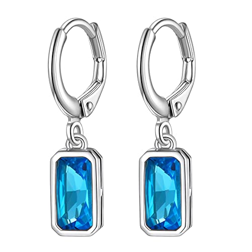 Suplight 925 Sterling Silber Dezember Birthstone Hoop Dangle Ohrringe Smaragd Cut Blue Topaz Drop Ohrringe für Frauen Dangling von Suplight