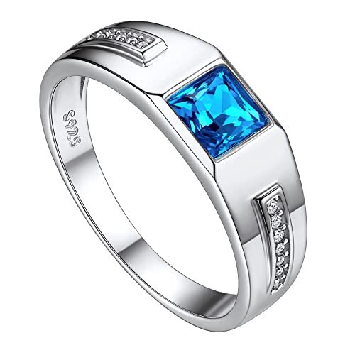 Suplight 925 Sterling Silber Herren Ring mit Zirkonia Spannring 14K Weißgold Solitärring Partnerringe funkelnder Blautopasschmuck 59 von Suplight