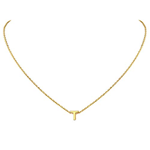 Suplight 925 Sterling Silber Initialen Kette für Damen Mädchen Buchstabe T Anhänger mit 45cm/1,5mm Rolokette 18k vergoldet simpel Schlüsselbein Halskette Geschenk für Jahrestag von Suplight