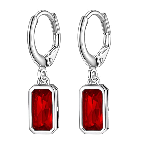 Suplight 925 Sterling Silber Januar Birthstone Hoop Dangle Ohrringe Smaragd Cut erstellt Granat rot Tropfen Ohrringe für Frauen baumeln Suplight 925 Sterling Silber Januar Birthstone Hoop Dangle Ohrringe Smaragd Cut erstellt Granat rot Tropfen Ohrringe für Frauen baumeln von Suplight