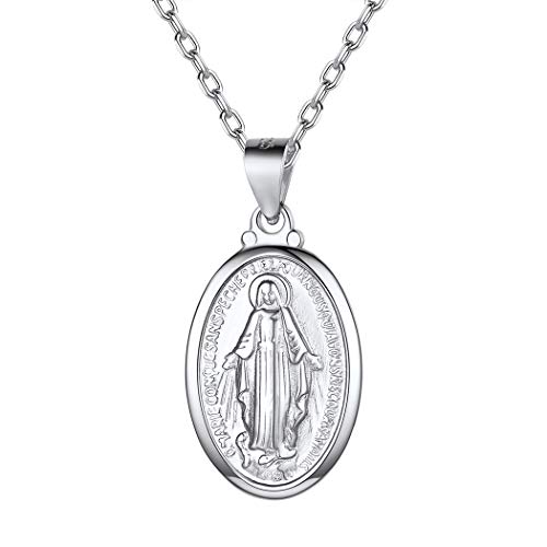 Suplight 925 Sterling Silber Kette Jungfrau Maria Anhänger Halskette Oval Medaille mit 46+5cm Rolokette Damen Collier religiöser Schmuck von Suplight