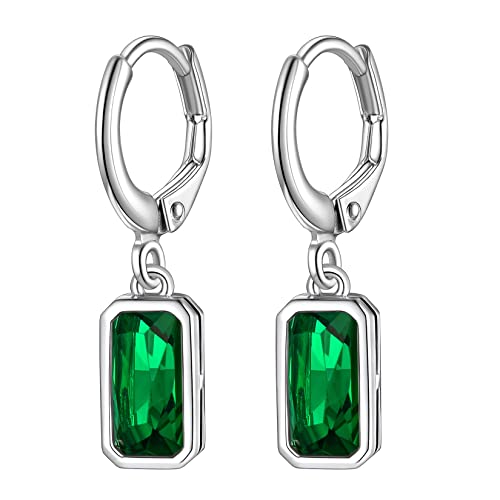 Suplight 925 Sterling Silber Mai Birthstone Hoop Dangle Ohrringe erstellt Smaragd grün Kristall Ohrringe für Frauen baumeln von Suplight