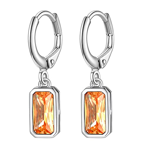 Suplight 925 Sterling Silber November Birthstone Hoop Dangle Ohrringe Smaragd Cut erstellt Citrin gelb Tropfen Ohrringe für Frauen baumeln von Suplight