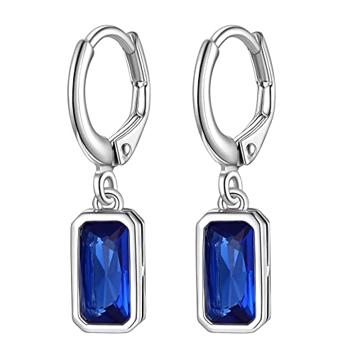 Suplight 925 Sterling Silber September Birthstone Hoop Dangle Ohrringe Smaragd Cut erstellt Saphir blau Tropfen Ohrringe für Frauen baumeln von Suplight