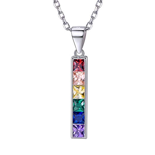 Suplight 925 Sterling Silber Stäbchen Anhänger Halskette Regenbogen Zirkonia Dekoriert Homosexuell LGBT Gay & Lesbian Pride Schmuck Accessoire für Männer Frauen von Suplight