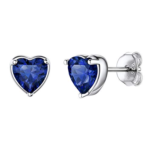 Suplight 925 Sterlingsilber Ohrringe Damen Ohrstecker mit Herzform Stein Saphir Geburtsstein Earrings September Ohr Piercing mit blauer Zirkonia Ohrschmuck für Mädchen Frauen von Suplight