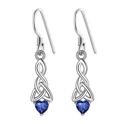 Suplight 925 Sterlingsilber baumeln Ohrringe Damen Ohrhänger mit Herzform synthetische Saphir - Geburtsstein September Ohr Piercing mit blauer Zirkonia Keltischer Knoten Ohrschmuck für Mädchen Frauen von Suplight