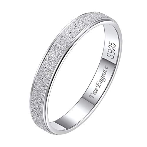 Suplight 925 Sterlingsilber personalisert Ring für Damen Mädchen 3mm Matter Sandstrahl Verlobungsring Ehering Fingerring simpel Finger Schmuck Größe 49 von Suplight