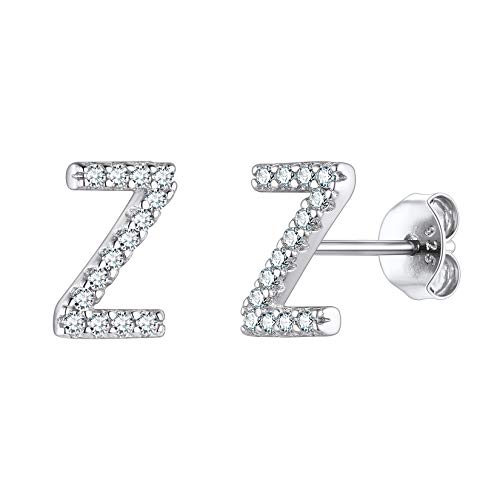 Suplight 925er Silber Damen Initiale Ohrschmuck Weißgold beschichtet Zirkonia Buchstabe Ohrstecker Z Anfangsbuchstaben Ohr Piercing für Frauen Mädchen Schmuck für Jahrestag Geburtstag von Suplight