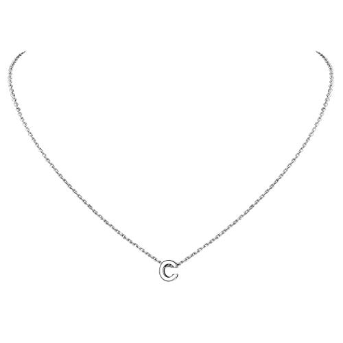 Suplight 925er Silber Damen Initiale Schmuck platiniert 3D Buchstabe C Anhänger Halskette Minimalistische Schlüssebein Kette 40+5cm für Frauen Mädchen Geschenk für Jahrestag Geburtstag von Suplight