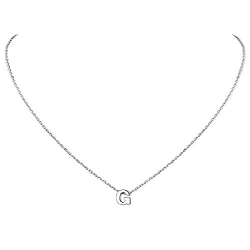 Suplight 925er Silber Damen Initiale Schmuck platiniert 3D Buchstabe G Anhänger Halskette Minimalistische Schlüssebein Kette 40+5cm für Frauen Mädchen Geschenk für Jahrestag Geburtstag von Suplight