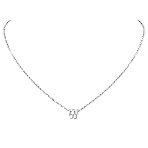 Suplight 925er Silber Damen Initiale Schmuck platiniert 3D Buchstabe W Anhänger Halskette Minimalistische Schlüssebein Kette 40+5cm für Frauen Mädchen Geschenk für Jahrestag Geburtstag von Suplight