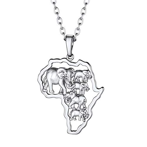 Suplight Afrikanische Kette für Damen Herren Afrika Landkarte mit Elefanten Anhänger Halskette platiniert Karte von Afrika Modeschmuck Geschenk für Party Weihnachten von Suplight