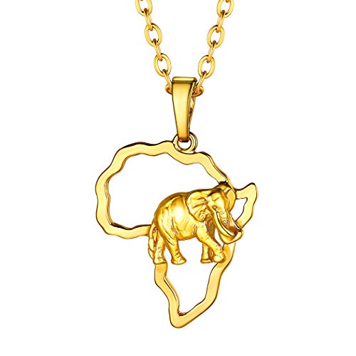 Suplight Afrikanische Landkarte Kette Elefant Anhänger mit 55cm Rolokette 18k vergoldet Karte von Afrika Kette Modeschmuck Damen Herren Unisex von Suplight