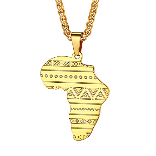 Suplight Afrikanischer Schmuck für Männer Jungen 18k vergoldet Afrika Karte Anhänger mit geometrischen Mustern 50+5cm Weizenkette Geburtstag von Suplight