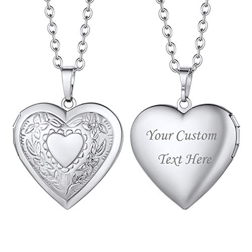 Suplight Anhänger Herz personalisiert Medaillon zum Öffnen Retro-Stil Blumen Foto Bilder Amulett Halskette platiniert Damen Mädchen Modeschmuck Accessoire für Jahrestag Geburtstag von Suplight