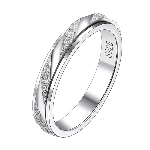 Suplight Anti Stress Ring Silber 925, Damen Fidget Fingerring, Herren Drehbarer Spinnerring, schräge Glänzende Dekompressionsringe, Geschenk für Geburtstag Valentinstag, Größe 59 von Suplight