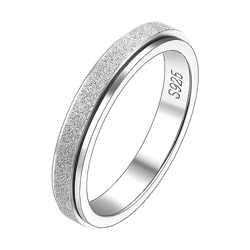 Suplight Anxiety Ring Silber 925, Fidget Ring Gegen Stress, Damen Herren Spinnerring, sandgestrahlt Zappelring mit Geschenkebox für Geburtstag Valentinstag, Größe 55 von Suplight