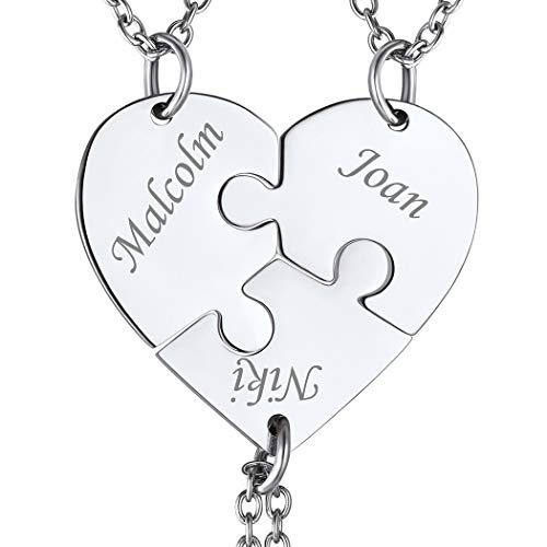 Suplight BFF Herz Ketten für Damen Mädchen Edelstahl personalisiert 3 teilige Puzzle Namen Gravur Anhänger Halskette BFF Schmuck für Freundschaft Freunden Weihnachten Geburtstag von Suplight