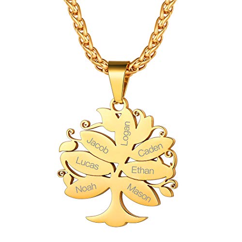 Suplight BFF Kette Lebensbaum Anhänger mit Namen Gravur 18k vergoldet Namenskette Geburtssteinkette personalisiert Familienstammbaum Freundschaft Schmuck Geschenk für Geburtstag Weihnachten von Suplight
