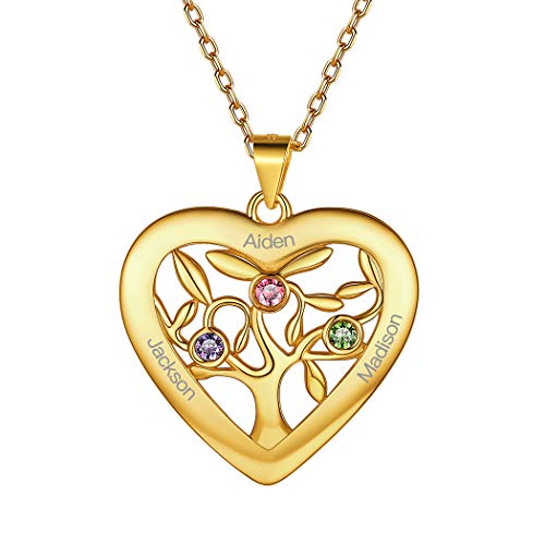 Suplight BFF Kette mit Baum des Lebens Anhänger 18k vergoldet 925 Sterlingsilber Namenskette Geburtssteinkette personalisiert Herzanhänger Freundschaft Schmuck Geburtstag von Suplight