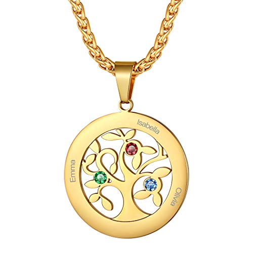 Suplight BFF Schmuck 18k vergoldet Baum des Lebens Anhänger Halskette personalisiert Runde Anhänger mit Geburtsstein und Namen Gravur Partnerschaft Freundschaft Schmuck Geschenk für Beste Freunde von Suplight