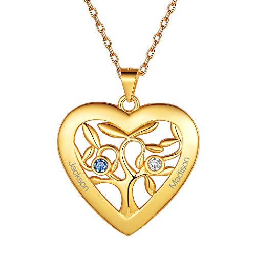 Suplight Baum des Lebens Kette Silber 925 Damen Mädchen personalisiert Herzanhänger Liebespaar Kette Namen Gravur Namenskette + Geburtsstein einzigartiges Geschenk für Jahrestag Valentinstag von Suplight