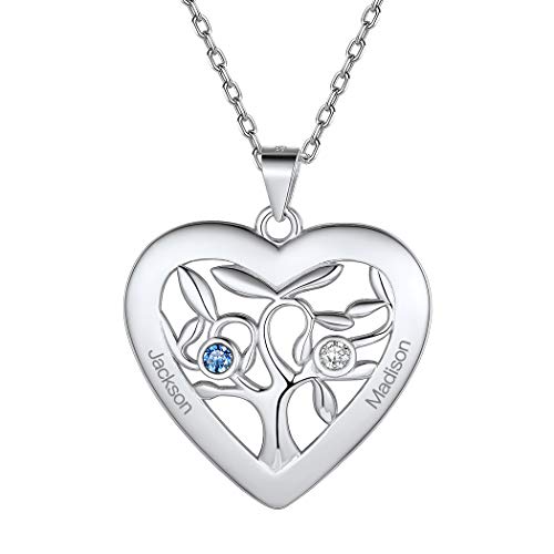 Suplight Baum des Lebens Kette Silber 925 Damen Mädchen personalisiert Herzanhänger Liebespaar Kette Namen Gravur Namenskette + Geburtsstein einzigartiges Geschenk für Jahrestag Valentinstag von Suplight