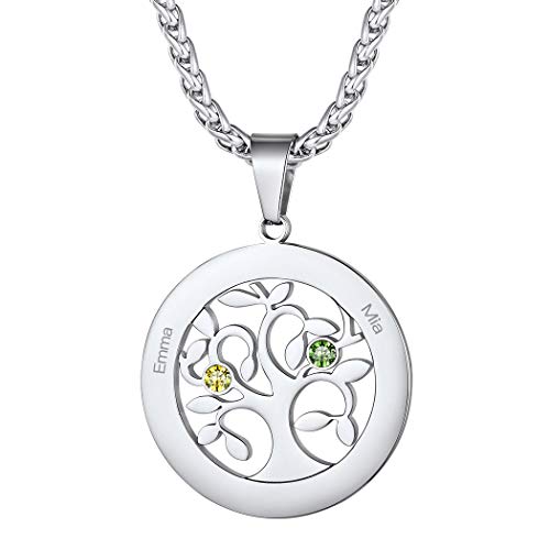 Suplight Baum des Lebens Kette Silber 925 Damen Mädchen personalisiert Runde Anhänger Liebespaar Kette Namen Gravur Namenskette + Geburtsstein einzigartiges Geschenk für Jahrestag Valentinstag von Suplight