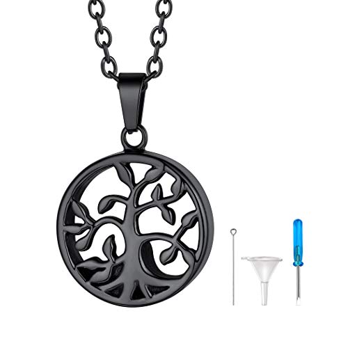 Suplight Baum des Lebens Urne Kette schwarz Edelstahl Asche Gedenk Anhänger mit 50+5cm Rolokette Erinnerung an Haustiere Hunde Katze Schmuck für Männer Frauen von Suplight