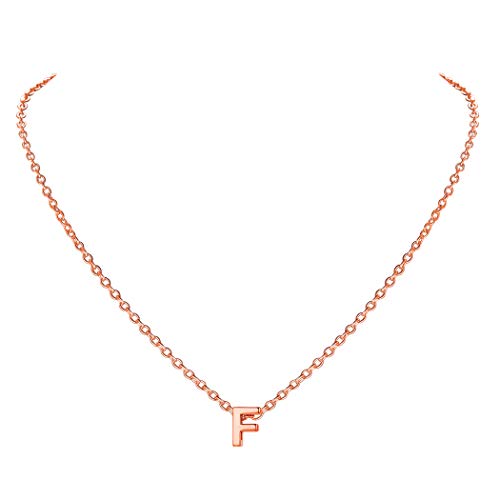 Suplight Buchstabe F Anhänger Halskette Damen Mädchen Minimalist 3D Initialen Schlüsselbein Kette Roségold vergoldet 40+5cm Rolokette Modeschmuck Accessoire für Abendkleidung von Suplight